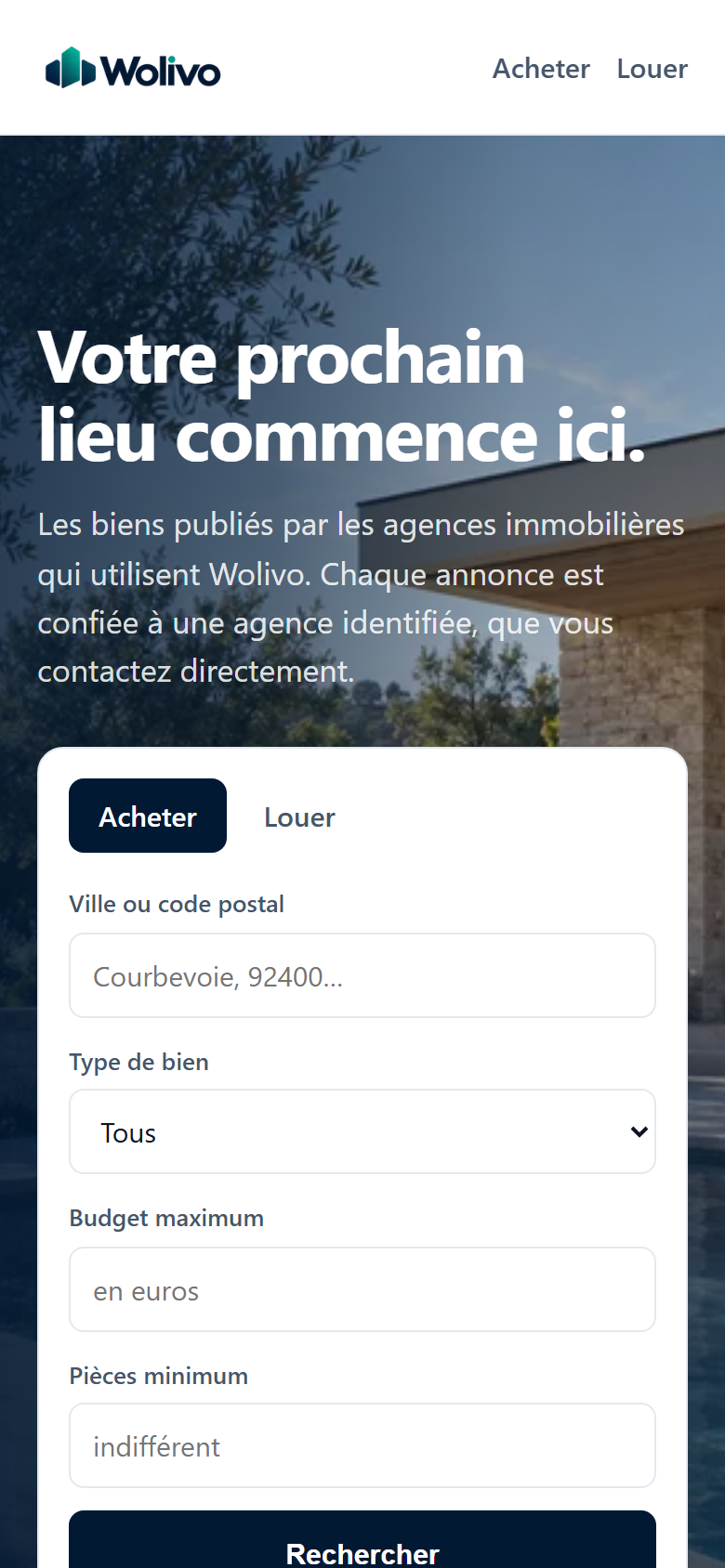 Le site Wolivo (annonces immobilières), réalisé par le studio